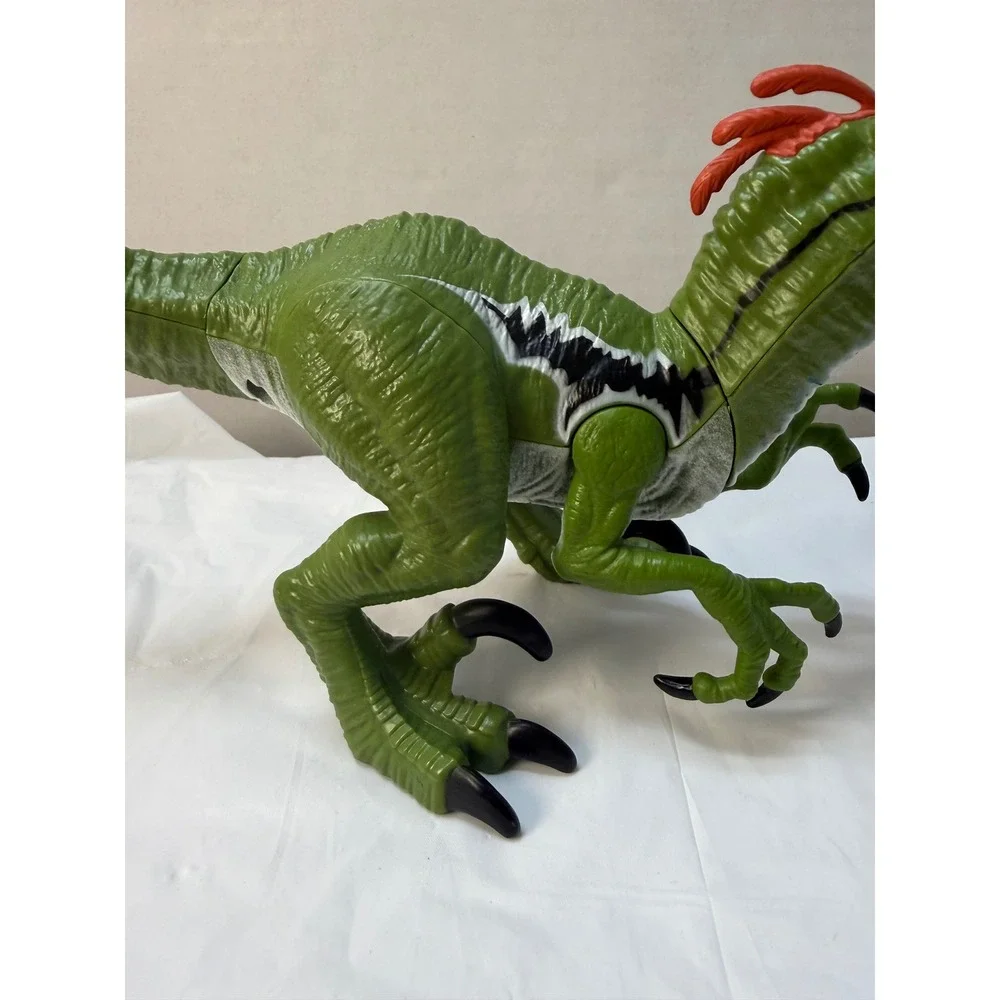 Mattel Jurassic World Velociraptor Green Dinosaur Action Figure Red Crest 8in